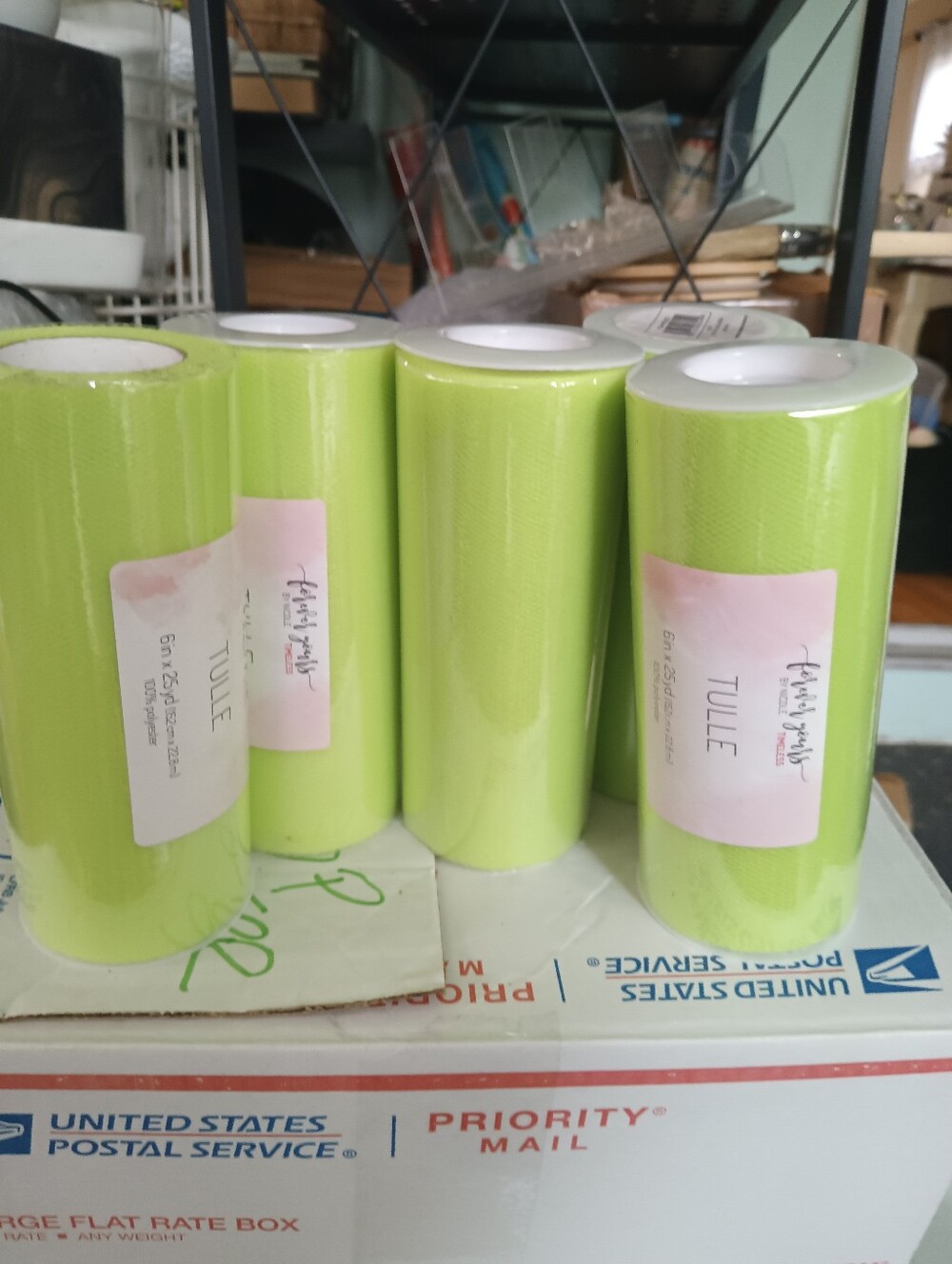 Lot Of 5 25 Yards Lime Green Tulle Ribbon